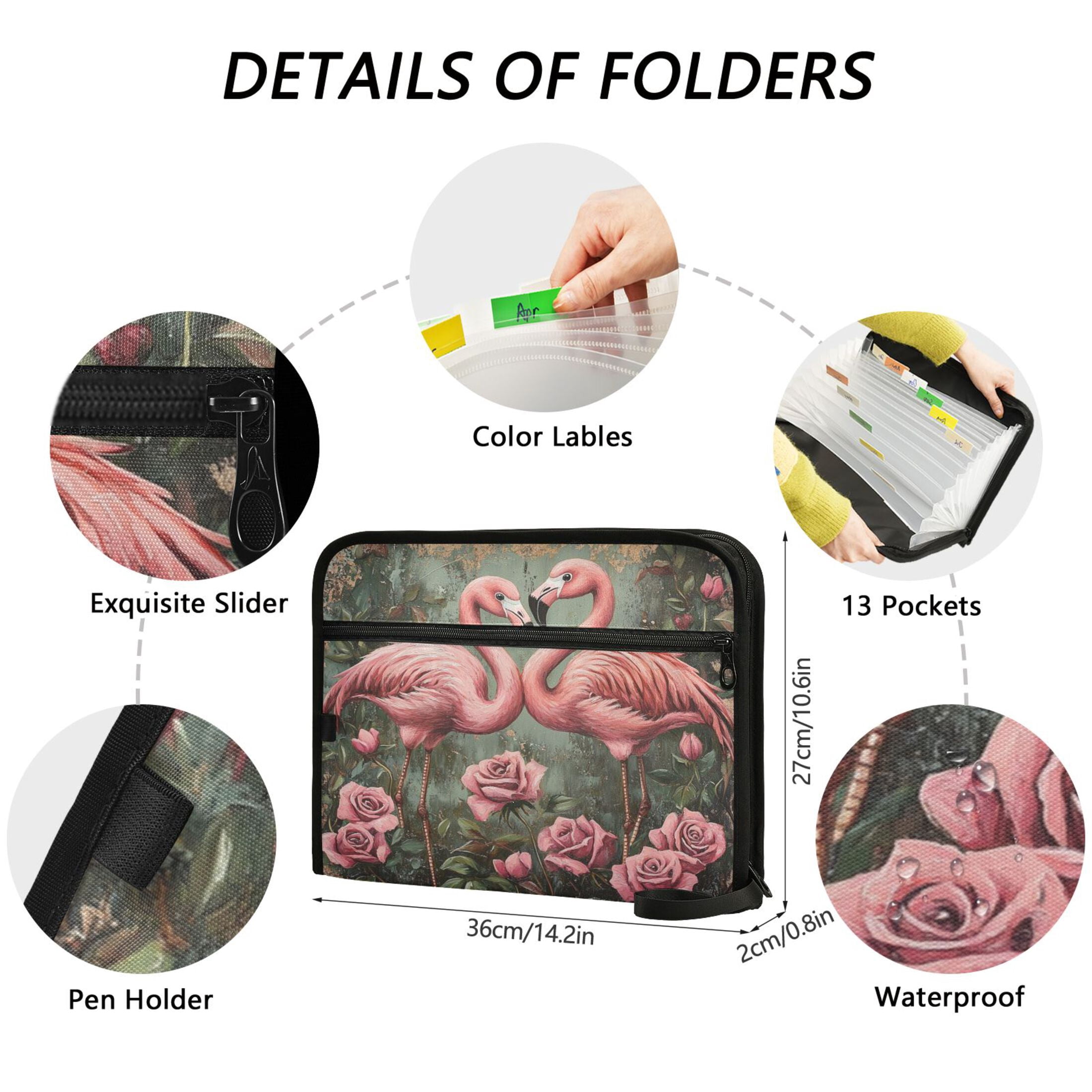 WOBOGO Ragged Pink Flamingo Expanding File Folder Letter Size Accordion Filing Organizer 13 Pocket Separate Organ Pocket