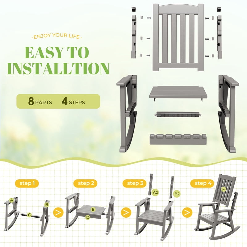 Vineego Oversized Outdoor Rocking Chair Set of 2, Heavy Duty Patio Rocker, All-Weather Resistant Front Porch Lawn Chairs for Outside, Light Brown