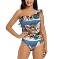 thumbnail image 2 of Picia Playful Cat Pattern Women's One Piece Swimsuits,One Shoulder Swimwear Asymmetric ,Ruffle Monokinis Bathing Suits,High Waisted Flattering Bathing Suits-XX-Large, 2 of 8