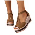 thumbnail image 3 of Bmisegm Women's Summer Fashion Fish Mouth Open Toe Suede Solid Color Slope Heel Sandals Casual Comfortable Outside Call Sandals Sandals Women Summer Brown 8, 3 of 8