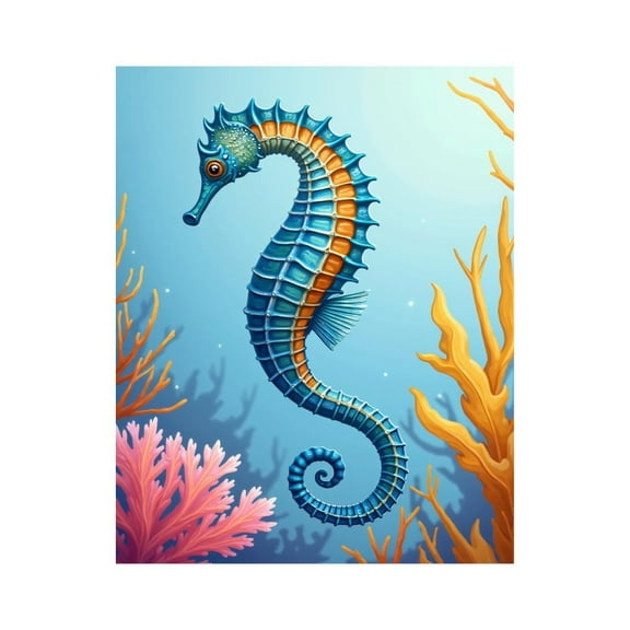 Paint by Numbers Kit for Adults, Blue Seahorse Ocean Coral Scene Paint by Numbers, Easy Paint by Numbers Kit for Adults Beginner, DIY Adult Paint by Number Kits on Canvas, 12x16in Home Decor