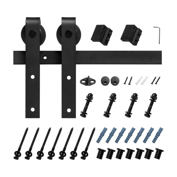 KFFKFF 10FT Sliding Barn Door Hardware Kit, Supports Up to 330 lbs, Fits Doors Up to 60 Inches Wide and 1-3/8 to 1-3/4 Inches Thick, Sturdy Track with J-Style Rollers, Black Finish