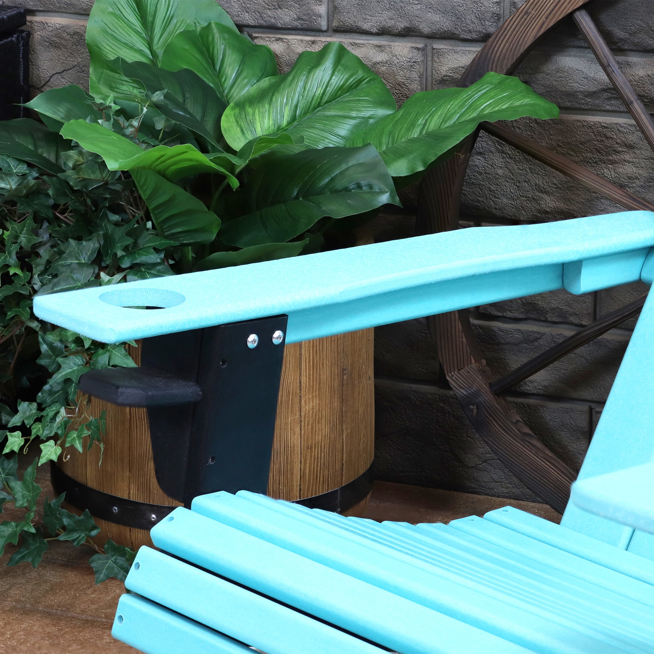 Sunnydaze HDPE Adirondack Chair with Drink Holder - Teal/Black