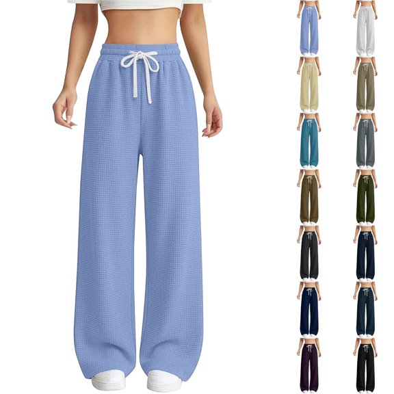 Miaoju Girls Pants Wide Leg School Uniform Pants Cozy Elastic Waist Summer Casual Beach Lounge Trousers with Pockets
