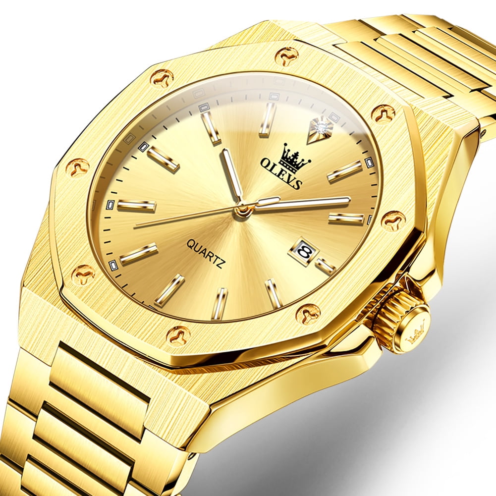 OLEVS Watch for Men Business Dress Diamond Analog Quartz Date Luxury Classic Casual Stainless Steel Waterproof Luminous Gold Mens Wrist Watches Reloj para Hombre