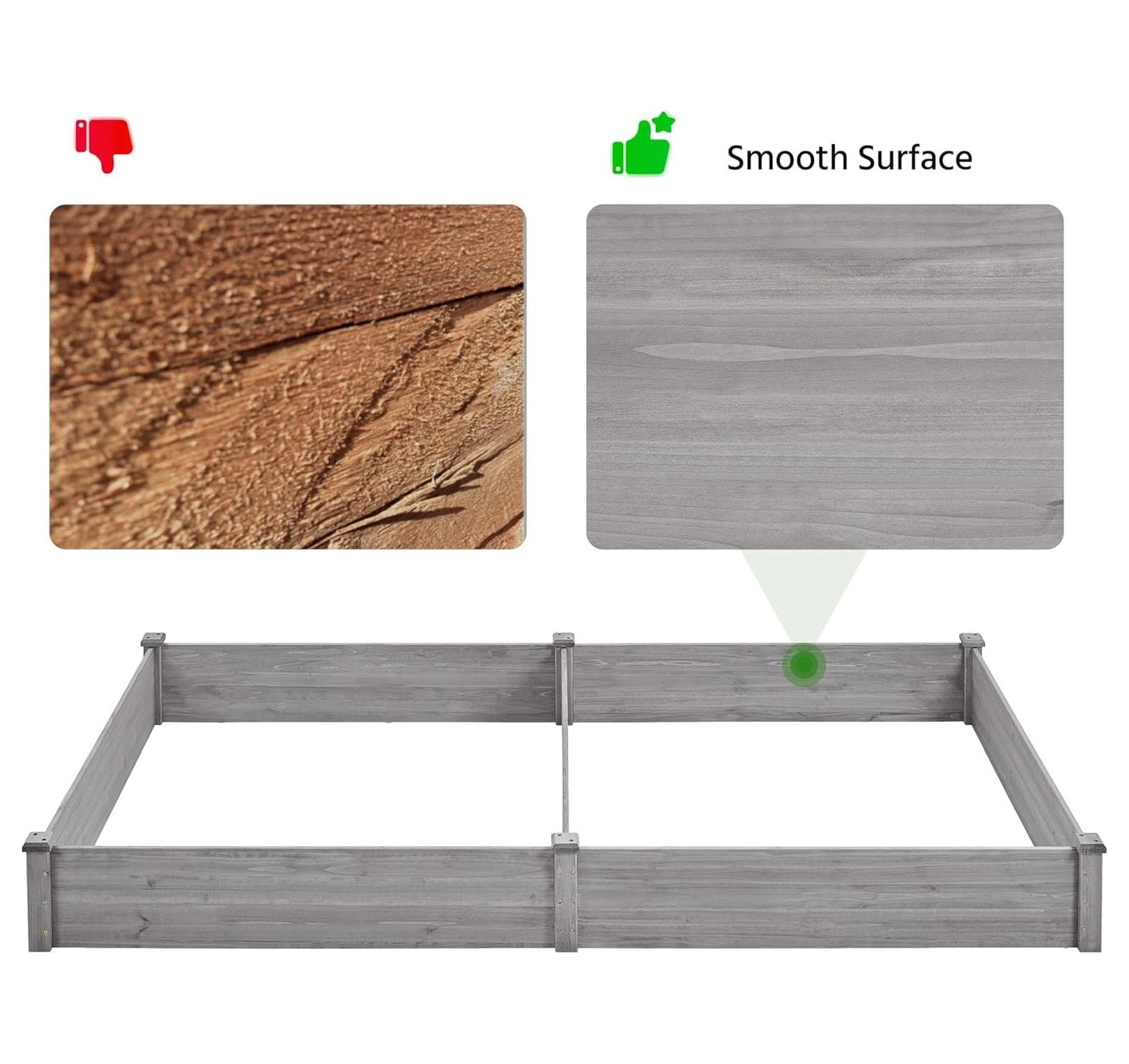 92.5 x 47.5 x 10in Horticulture Raised Garden Bed 8×4ft Wooden Planting Box in Garden Backyard/Outdoor Use, Gray