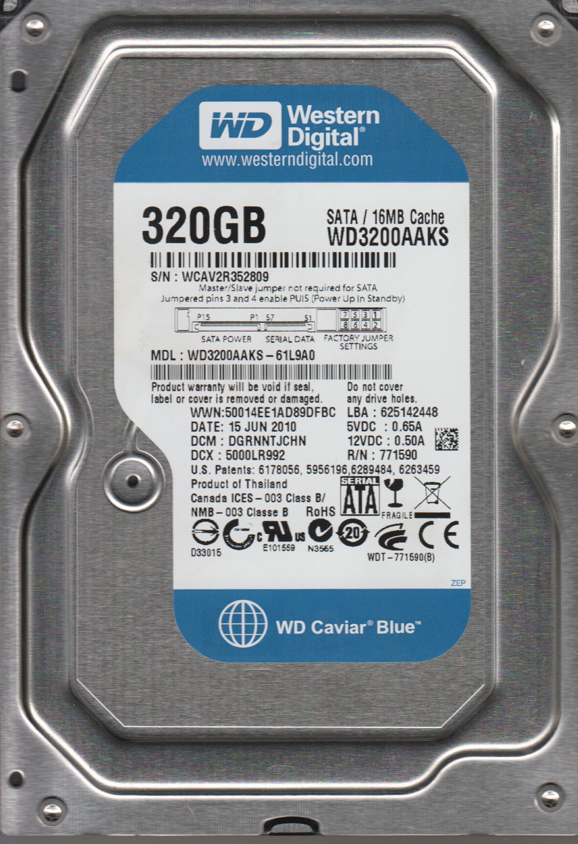 WD3200AAKS-61L9A0, DCM DGRNNTJCHN, Western Digital 320GB SATA 3.5 Hard ...