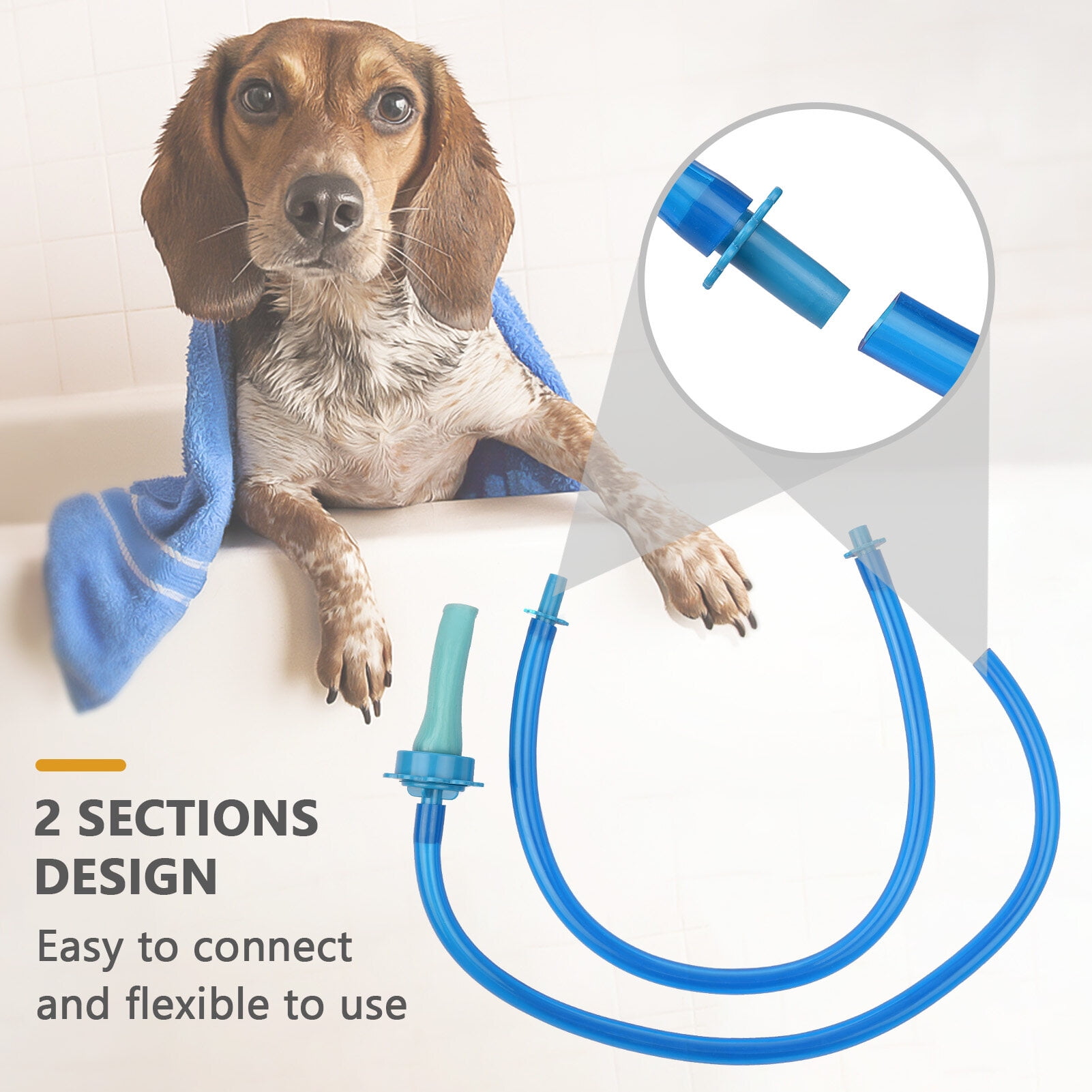 Labymos Slip On Dog Wash Hose Attachment Handheld Pet Shower Hose For Showerhead Sink 5ft Hose Blue