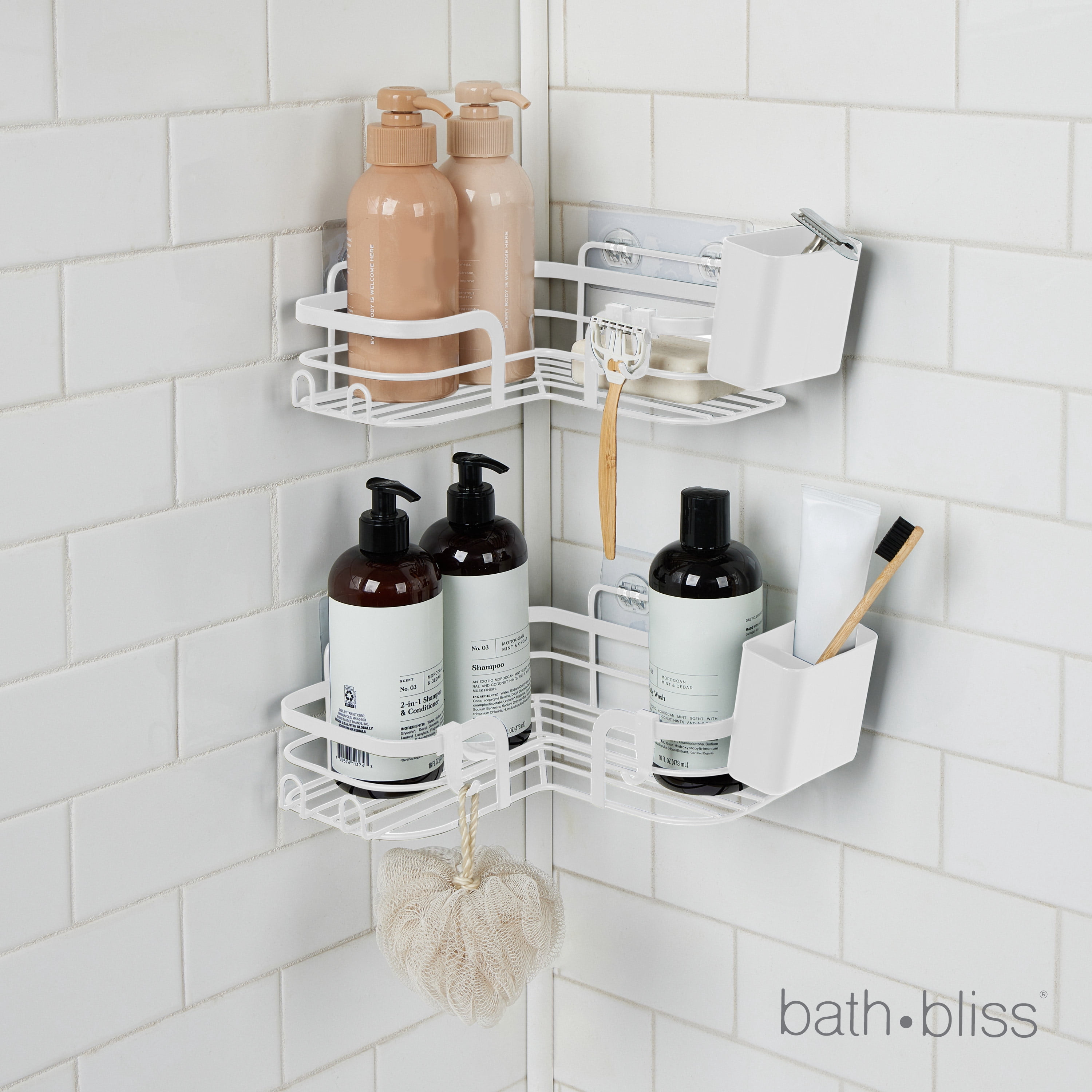 Bath Bliss 4 Piece Adhesive Corner Shelf Caddy Set in White