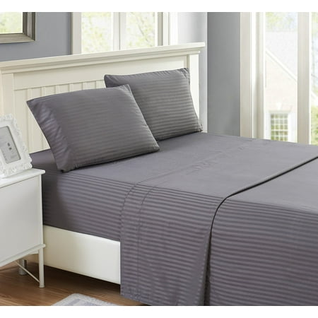 Hotel Quality Sheet Set Full Size Stripe Dark Gray Luxury Double Brushed 100 Microfiber Easy Fit Wrinkle And Fade Resistant 21 Inch Deep