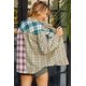 thumbnail image 1 of ABPHQTO Camisa de manga larga con bolsillos delanteros de patchwork a cuadros multicolor para mujer, 1 of 5