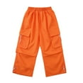 thumbnail image 2 of MKOSPLRT Parachute Pants for Girl 3-14 Years Elastic High Waist Wide Leg Pants Solid Color Baggy Streetwear Cargo Pants with Pocket, 2 of 4