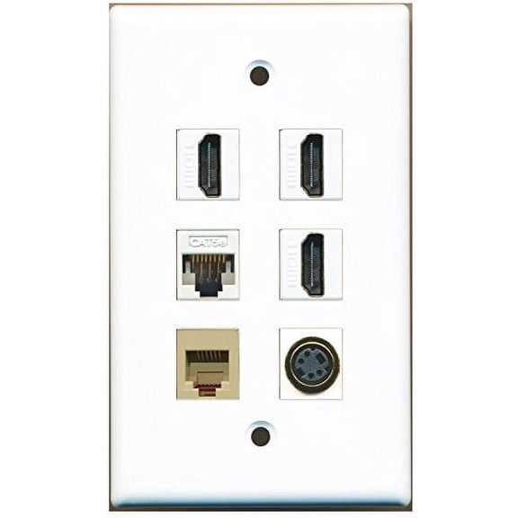 RiteAV - 3 HDMI 1 Port Phone RJ11 RJ12 Beige 1 Port S-Video 1 Port Cat5e Ethernet White Wall Plate