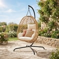 thumbnail image 6 of FHFO Hanging Egg Chair with Stand Indoor Outdoor,Comfy Patio Rattan Swing Hammock Chairs with Cushion,300lbs Capacity Egg Shaped Chair for Lawn Backyard Balcony Bedroom,Beige, 6 of 8