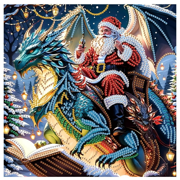 Diamond Art Painting Kit, Dragon Santa DIY 5D Diamond Art Adult Set Mosaic Crafts for Home, Office Wall Decoration, Christmas Gift