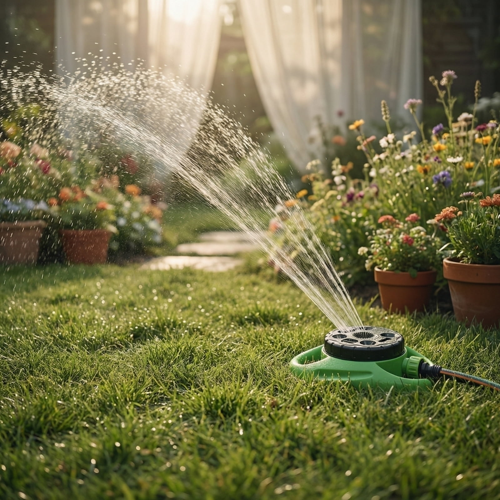 Oscillating Lawn Sprinkler, Water Irrigation System for Garden, 360 Degree, Hose Connection, Landscaping Work, Backyard Irrigation, Black Green, 1 Pc
