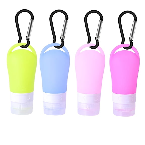 ACDANC 4 Pcs Portable Silicone Travel Bottles Set with Keychain Empty Hand Sanitizer Bottles Containers, Leak-proof Refillable Travel Size Bottles for Toiletries, Shampoo, Liquids (60 ML)