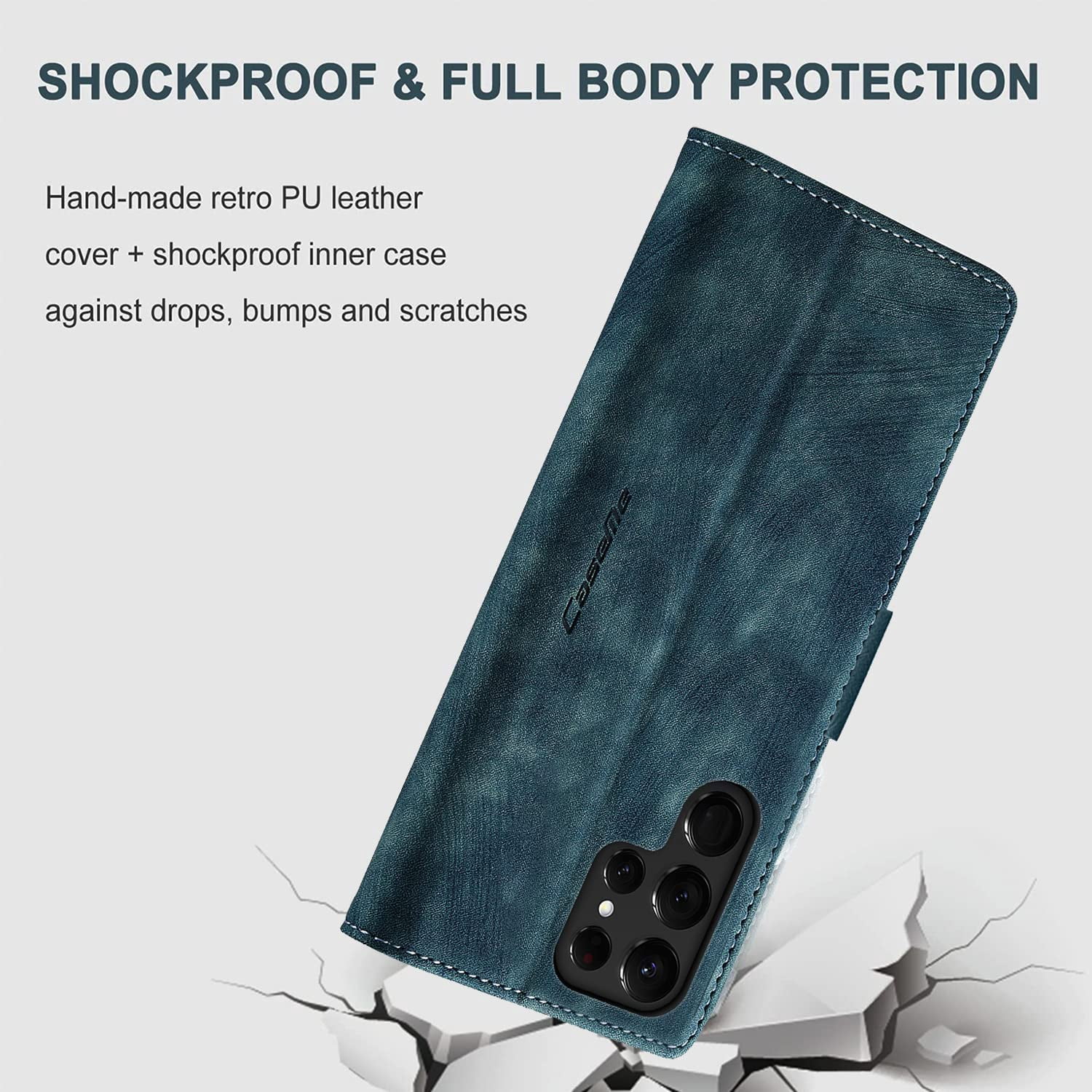 KONEE Phone Case Compatible with Samsung Galaxy S22 Ultra 5G,Leather Case PU Leather Flip Phone Case with [Card Slot] [Stand Function], Foldable Phone Case for Samsung Galaxy S22 Ultra 5G Case - Blue