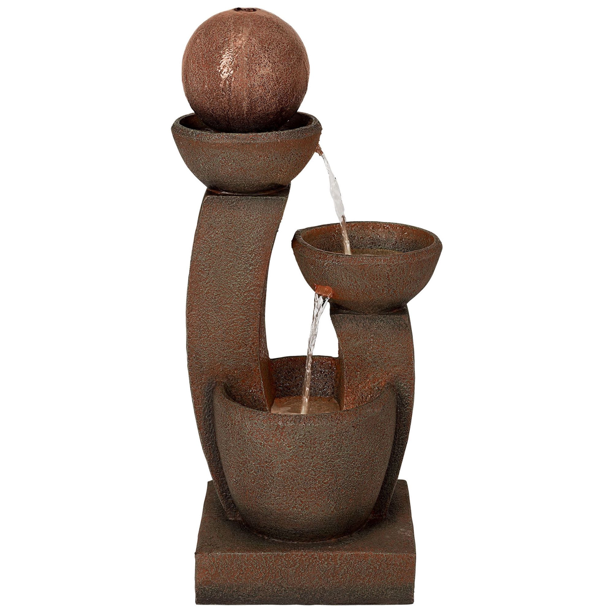 Curved Columns 31" High Large Modern Zen Indoor Outdoor Decor Faux Stone Floor Fountain with Light LED Outside