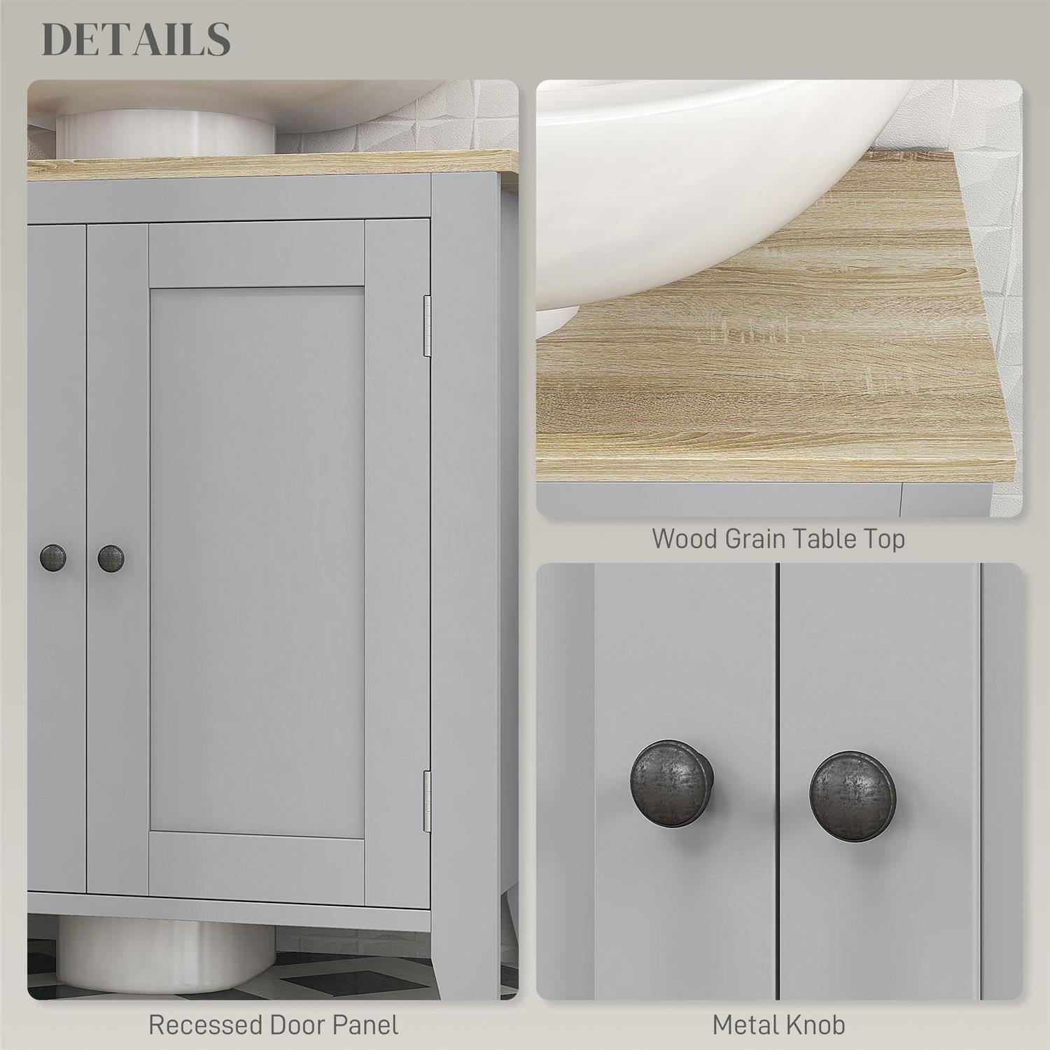 Demi Bonn 23" Modern Bathroom Vanities with U-Shaped Cut-Out Pedestal Sink Cabinet, Adjustable Shelf Stone Countertops, Gray