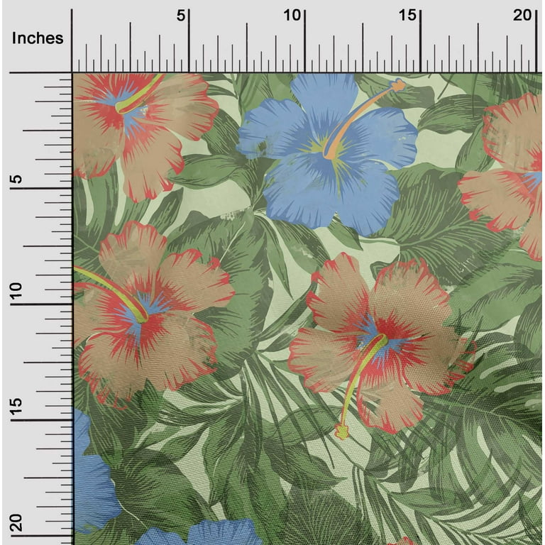 oneOone Silk Tabby Green Fabric Tropical Hibiscus Floral Dress Material  Fabric Print Fabric By The Yard 42 Inch Wide 