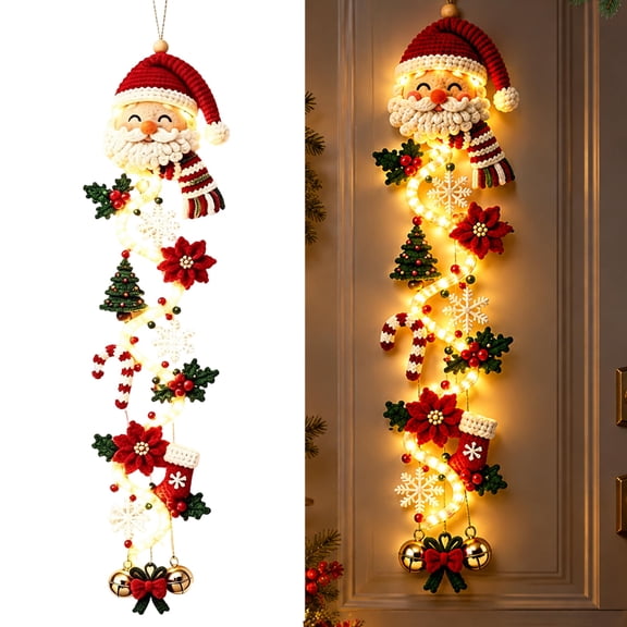 Glowing Christmas Door Hanger, Warm Lighted LED Design, Festive Vertical Holiday Decor for Front Door Porch Wall Window and Mantel Christmas Decoration