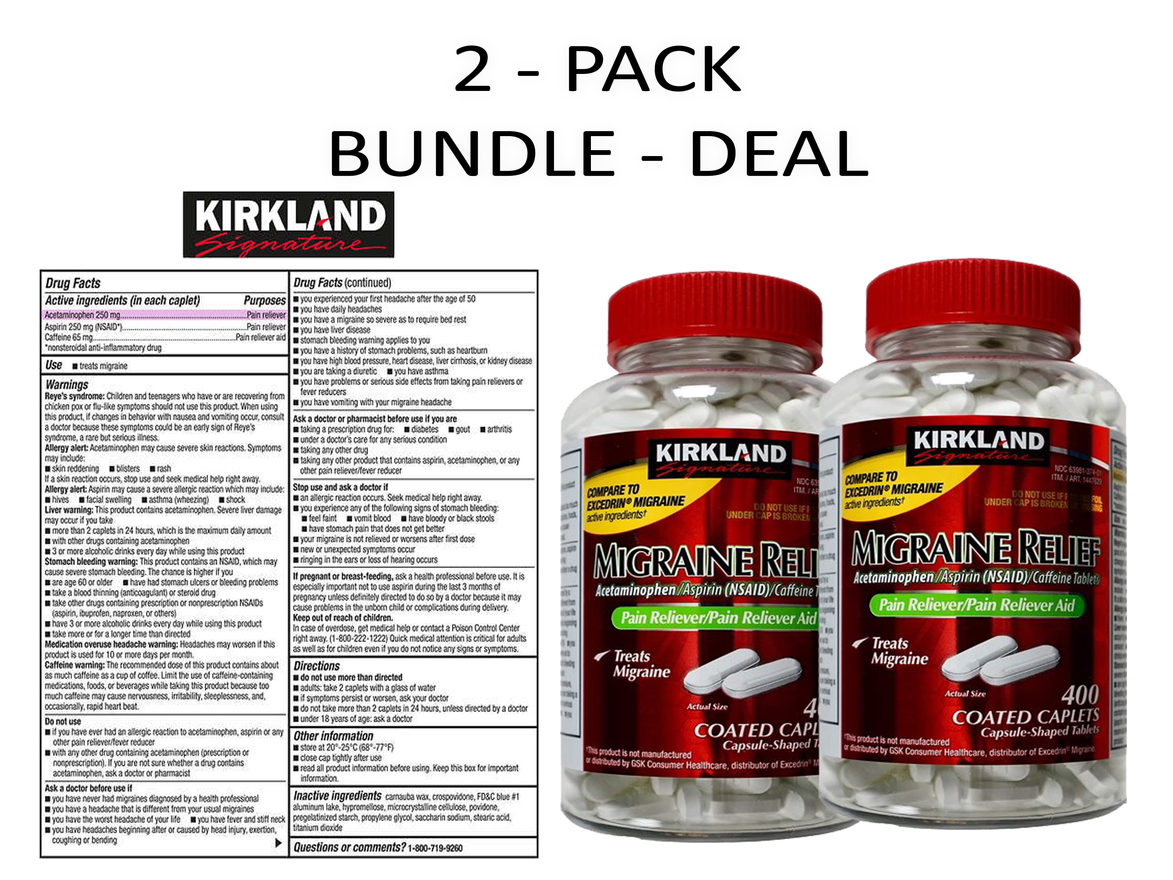 Kirkland Signature Migraine Relief 400 Coated Caplets (2 Pack) in