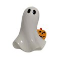 thumbnail image 2 of Halloween Ghost Resin Statue Figurine with Sunglasses Bow and Pumpkin Basket Hand-Painted 3D Sculpted Spooky Ornament for Home Tabletop Shelves Fireplace Display Decor, 2 of 7
