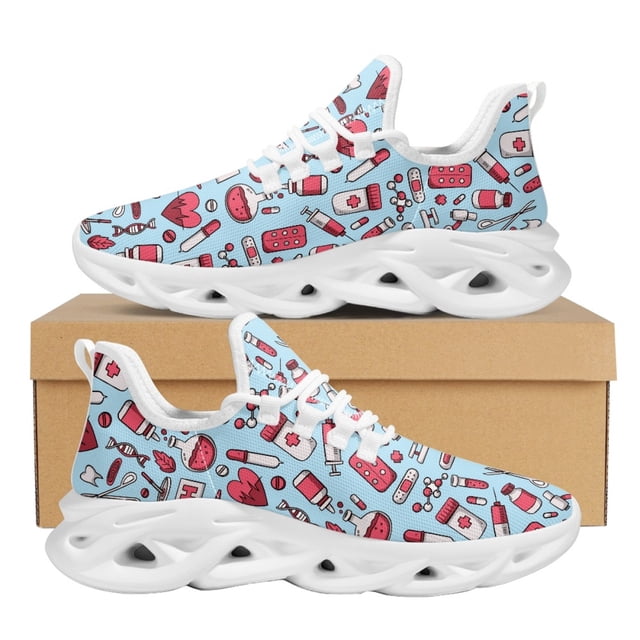 Zapatillas deportivas médicas para mujer, con estampado de dispositivo médico, a prueba de golpes, antideslizantes y con amortiguación para exteriores.