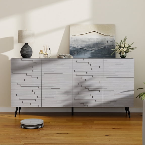 Modern Wood 4 Door Sideboard Buffet Cabinet with Storage for Dining Room Living Room