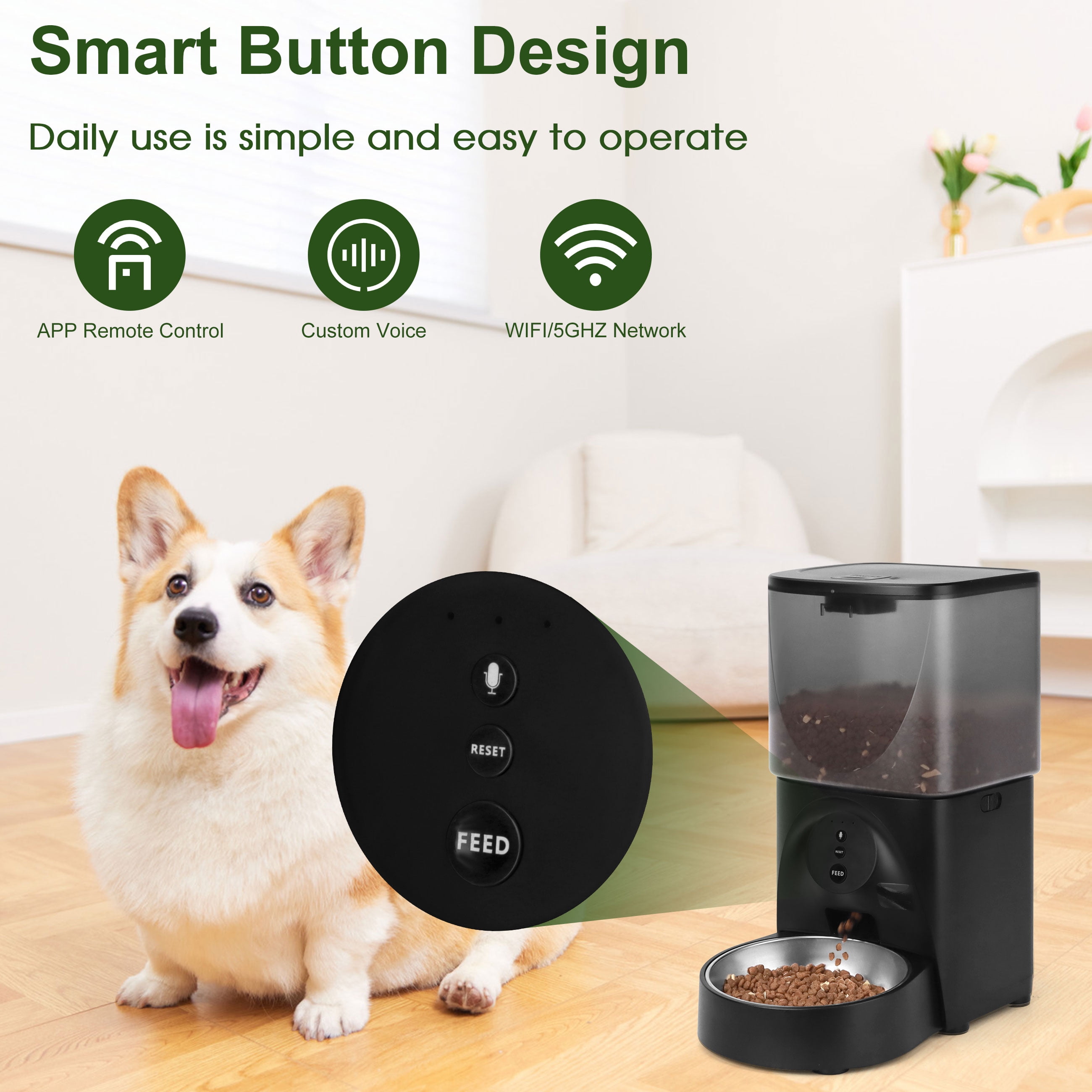 Cobectal Automatic Dry Cat Feeder with Adjustable Station, Voice Control & Dual Power Supply
