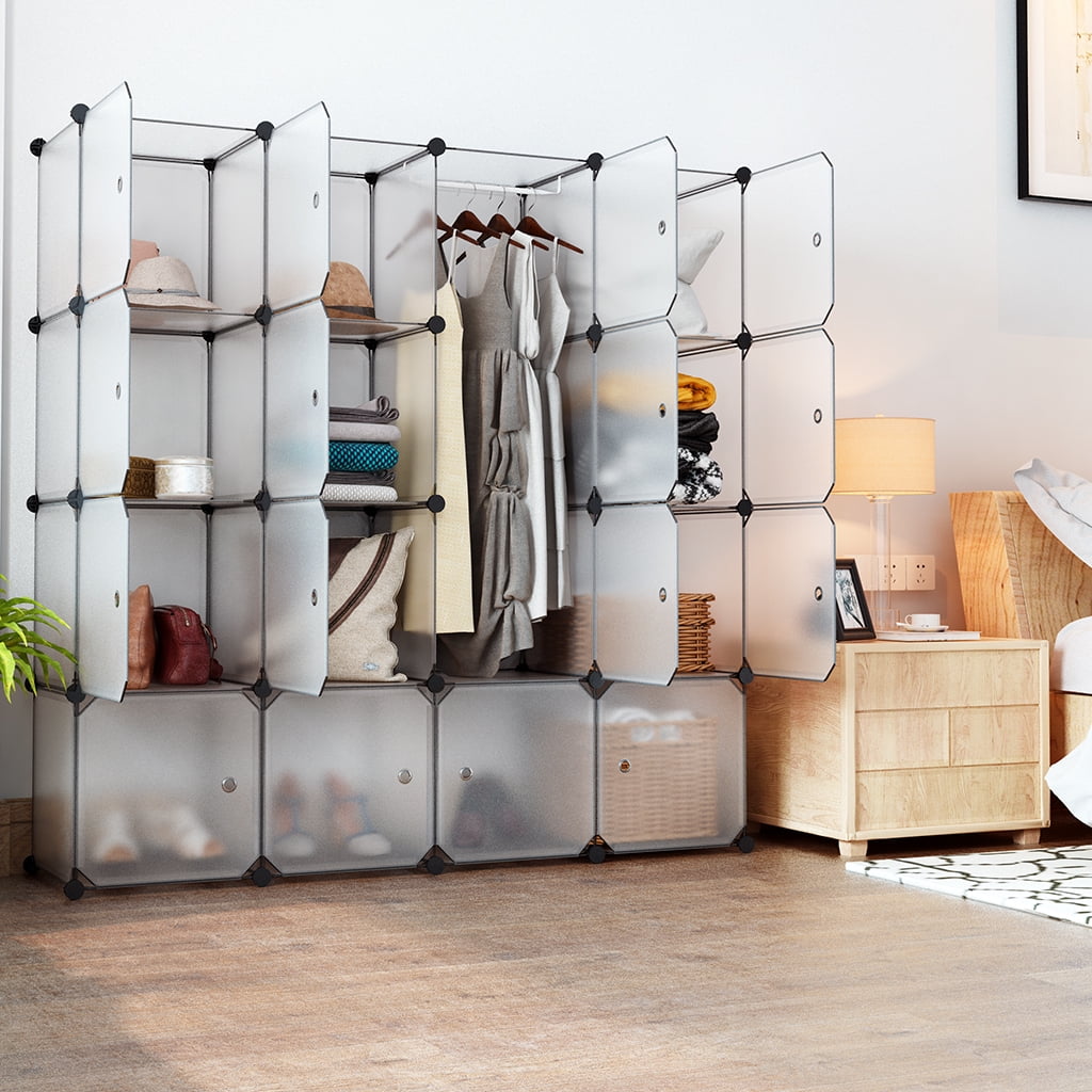 Portable Storage Wardrobe Rack,16Cube Interlocking Modular Storage