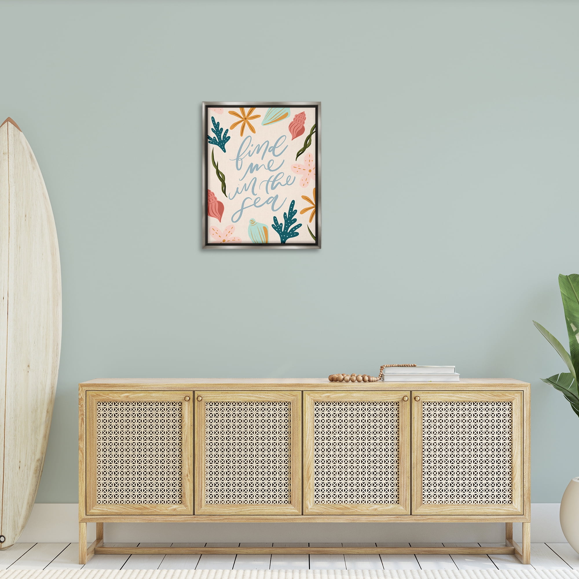Stupell Industries Find Me In The Sea Nautical & Beach Painting Gray Floater Framed Canvas Art Print Wall Art, 25 x 31
