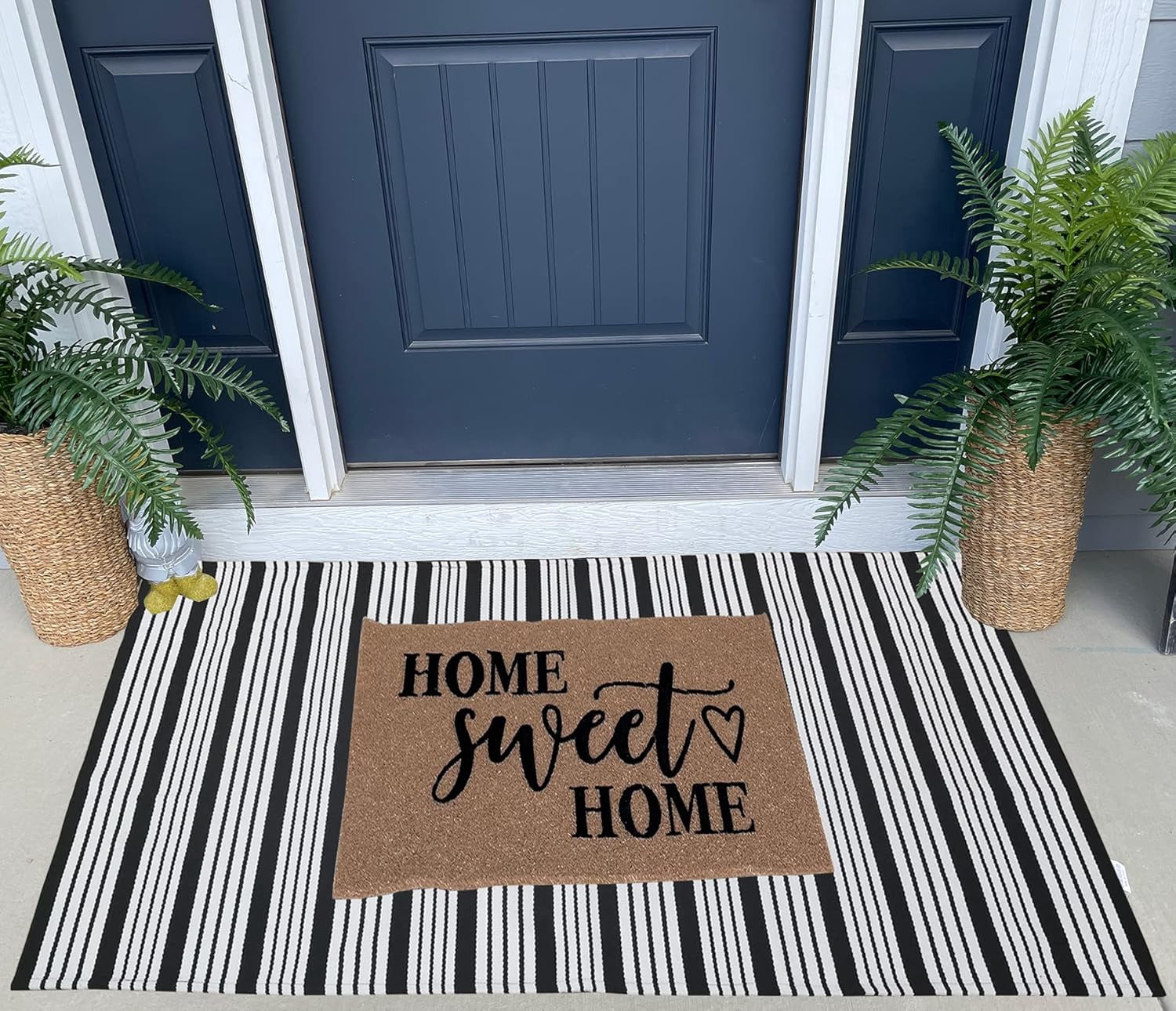 Black and White Striped Outdoor Rug Front Porch Rug 35.4'' x 59'' Front Door Mat Cotton Hand-Woven Reversible Mats for Outdoor,Entryway,Laundry Room,Farmhouse,Kitchen