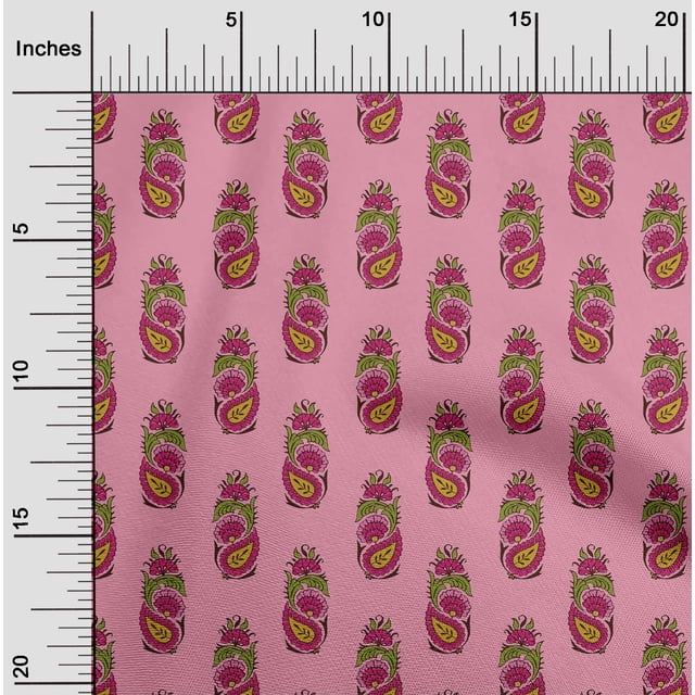 oneOone Polyester Lycra Fabric Leaves|Floral & Paisley Block Print Sewing Fabric BTY 56 Inch Wide