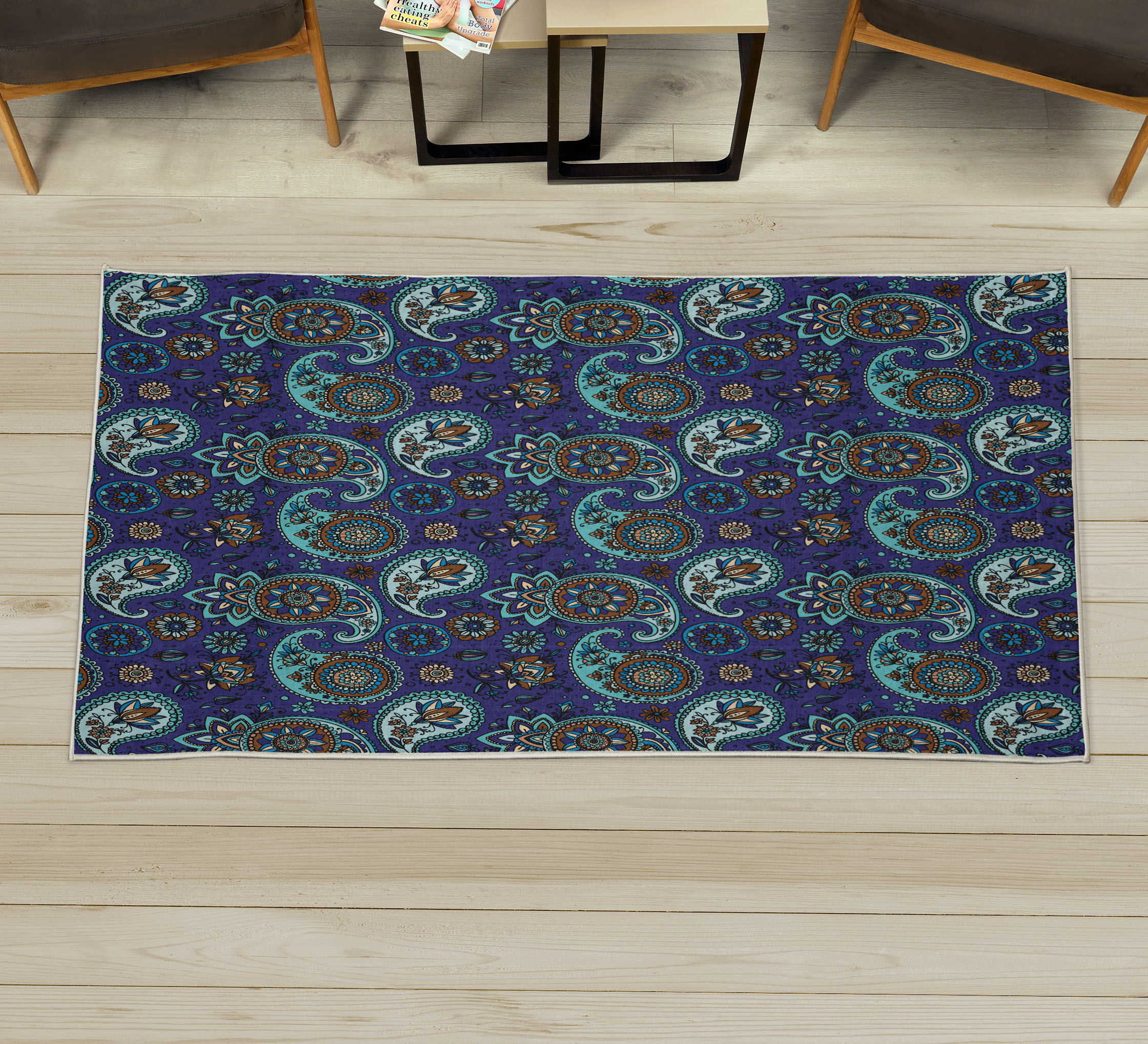 Paisley Decorative Rug, Vintage Inspired Multicolored Leaf Flower Motif ...