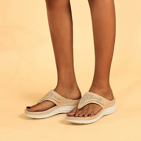 

Summer Savings! Zpanxa Slippers for Women Round Toe Fashion Flip-Toe Comfortable Slope heel Large Size Sandals Flip Flops for Women Beige 40