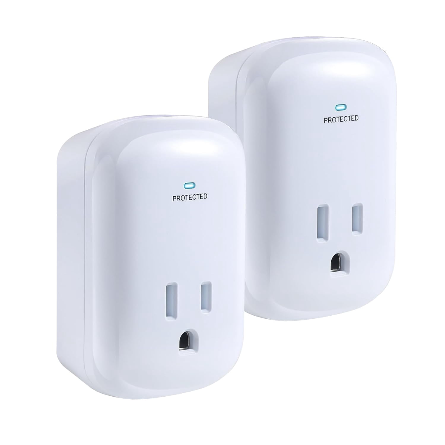 RGHJAR-Single Surge Protector Plug, ETL Listed Grounded Outlet Wall Tap Adapter with Indicator Light,1-Outlet,2200 Joules/15A/1875W, White, 2Pack, LA-9A-10
