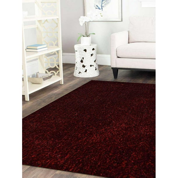 Rugsotic Carpets Hand Tufted Polyester Solid Area Rug K00111ColorRed Black,MaterialPolyester