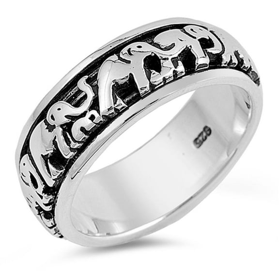 Elephant Spinner Eternity Wedding Ring .925 Sterling Silver Band Jewelry Female Male Unisex Size 7