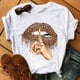 thumbnail image 1 of Mujeres Tops cuello redondo Sexy negro camisetas beso labio divertido verano mujer suave camiseta labios acuarela gráfico camiseta Top9180 Tan Jianjun unisex, 1 of 2