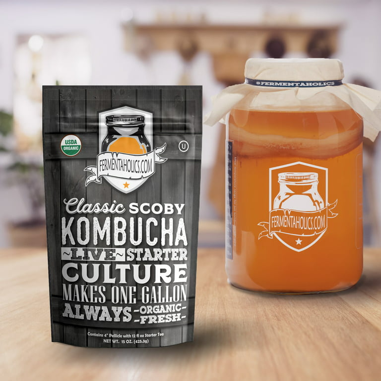 The Kombucha Company Large Kombucha SCOBY | 2X 16 Ounce Bottle of Strong  Live Kombucha Starter Tea Cultures | Makes 2 Gallon | 4 Cups Mature Starter
