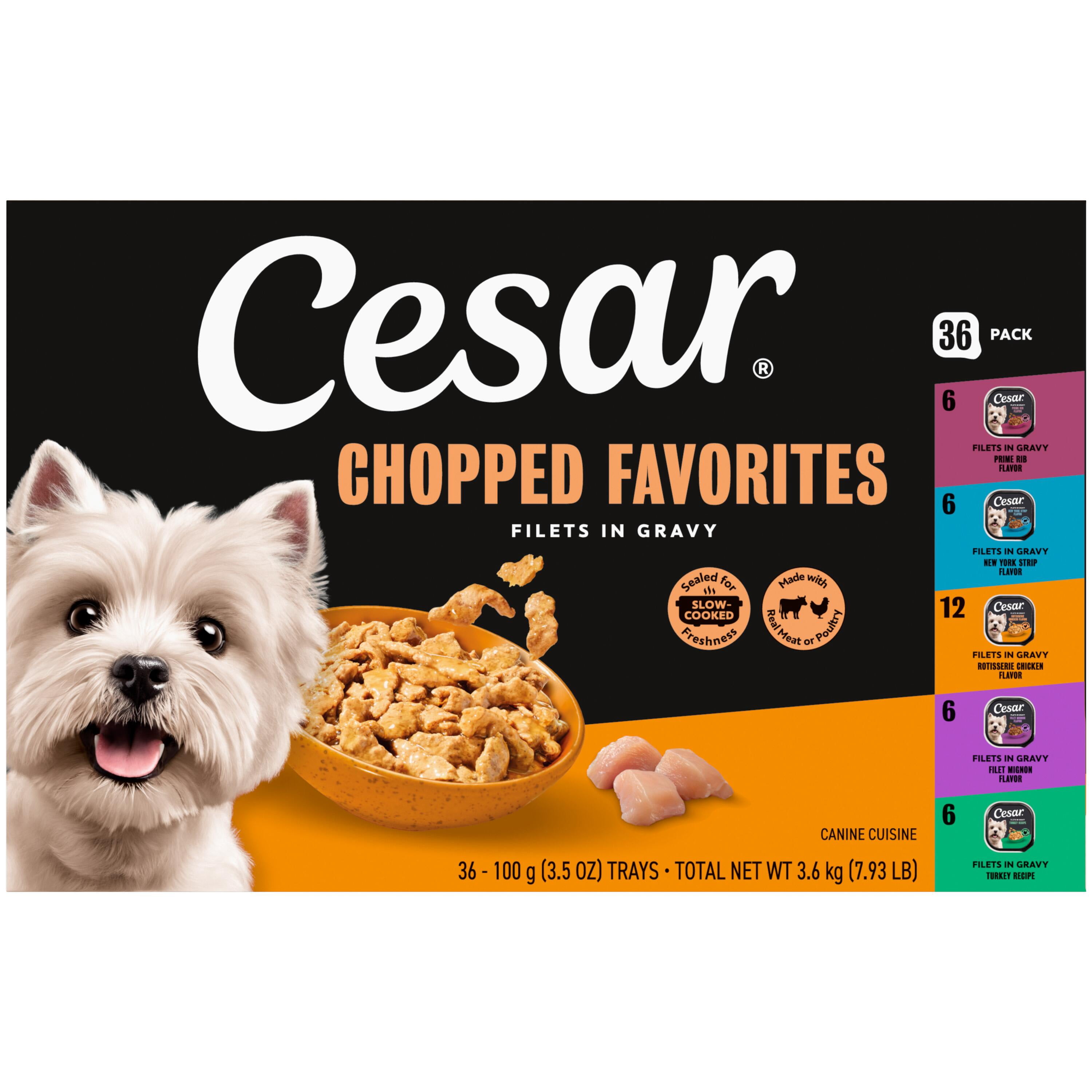 Cesar Chopped Favorites Filets In Gravy Wet Dog Food, 3.5oz, Variety Pack of 36