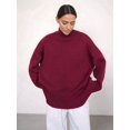 thumbnail image 3 of Women'S Sweater Thick Long Sleeve Knit Pullover High-Low Hem Fashion Autumn and Winter Basic Pullover Top Wine Red M, 3 of 7