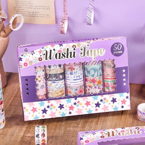50-Roll Aesthetic Washi Tape Set, Decorative Craft Tape for Scrapbooking & DIY
