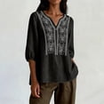 thumbnail image 3 of ClodeEU Women's V Neck 3/4 Sleeve Puff Sleeve Loose Blouse,Solid Color Casual Summer Top Black,Women's Plus L, 3 of 7