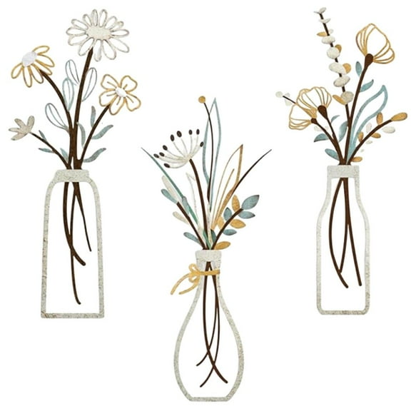 AOOOWER Set of 3 Metal Floral Wall Hangings Minimalists Flower Vases Line Art Wall Decors Sculptures for Living Room and Bedroom