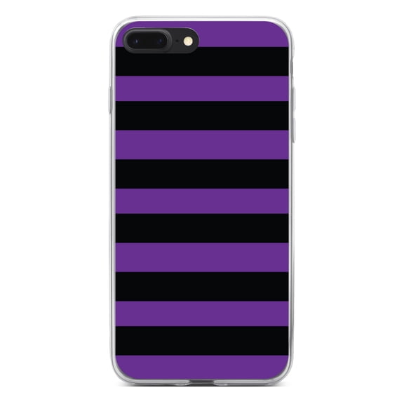DistinctInk Clear Shockproof Hybrid Case for iPhone 7 PLUS / 8 PLUS (5.5" Screen) - TPU Bumper, Acrylic Back, Tempered Glass Screen Protector - Black & Purple Bold Horizontal Stripes