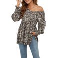 thumbnail image 3 of Mujeres floral impreso Top V Masajeadores de cuello pullover ruffle hem linterna manga larga alta cintura casual túnica para señora type2 S, 3 of 8