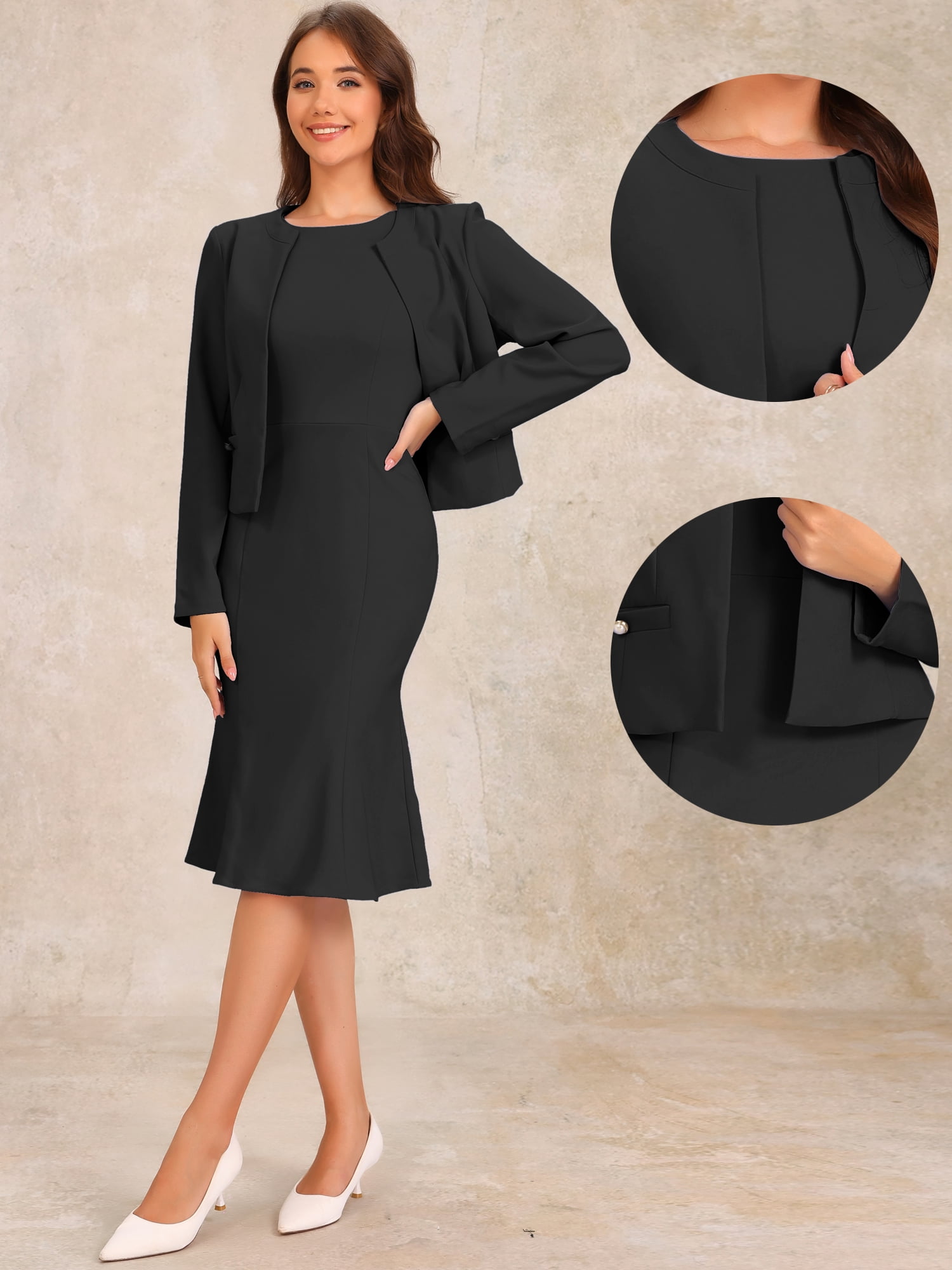 DARING DIVA Women's 2Pcs Suit Sleeveless Dress Crop Blazer Set M Black